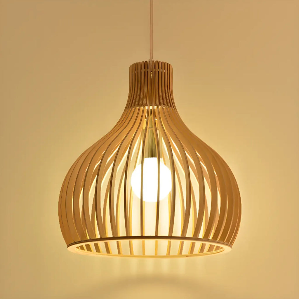 Oriental Adjustable Wood Pendant Light for Kitchen Dining