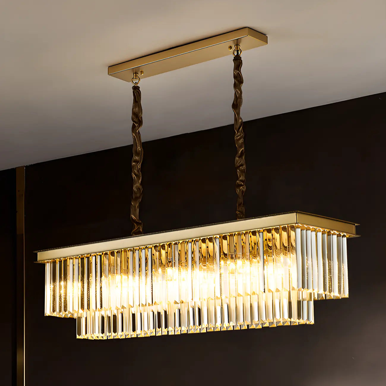 Modern Rectangle Adjustable Crystal Island Pendant Light for Kitchen