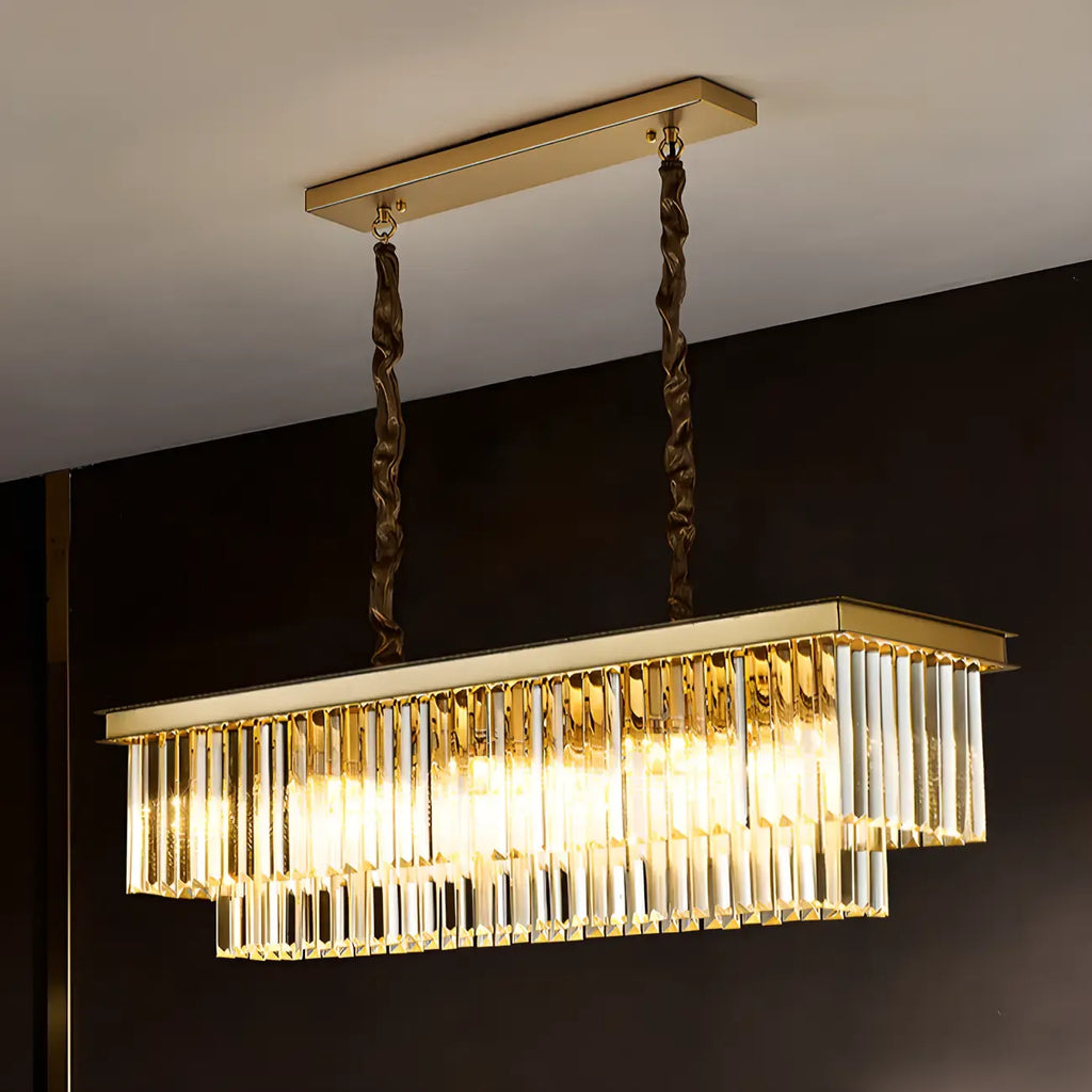 Modern Rectangle Adjustable Crystal Island Pendant Light for Kitchen