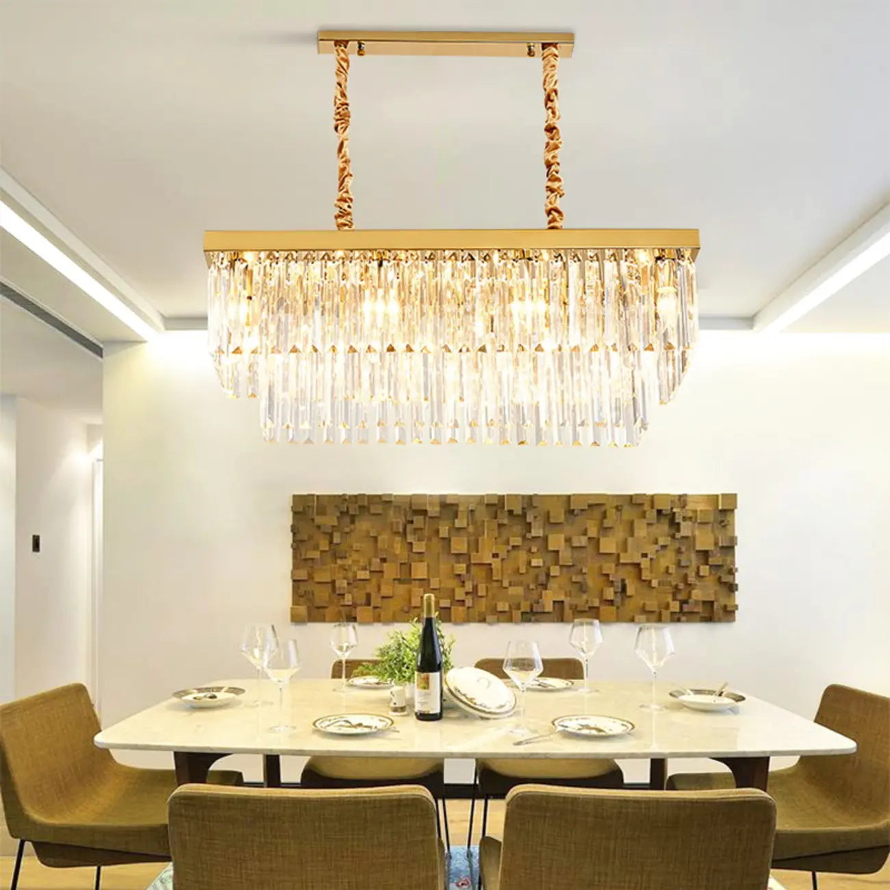 Modern Rectangle Adjustable Crystal Island Pendant Light for Kitchen