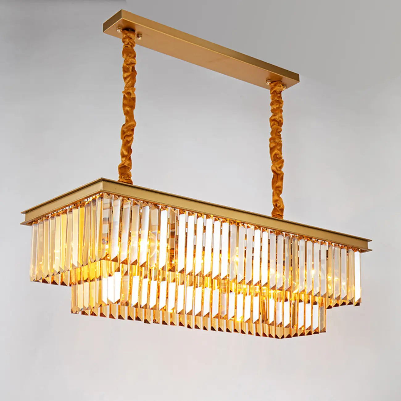 Modern Rectangle Adjustable Crystal Island Pendant Light for Kitchen