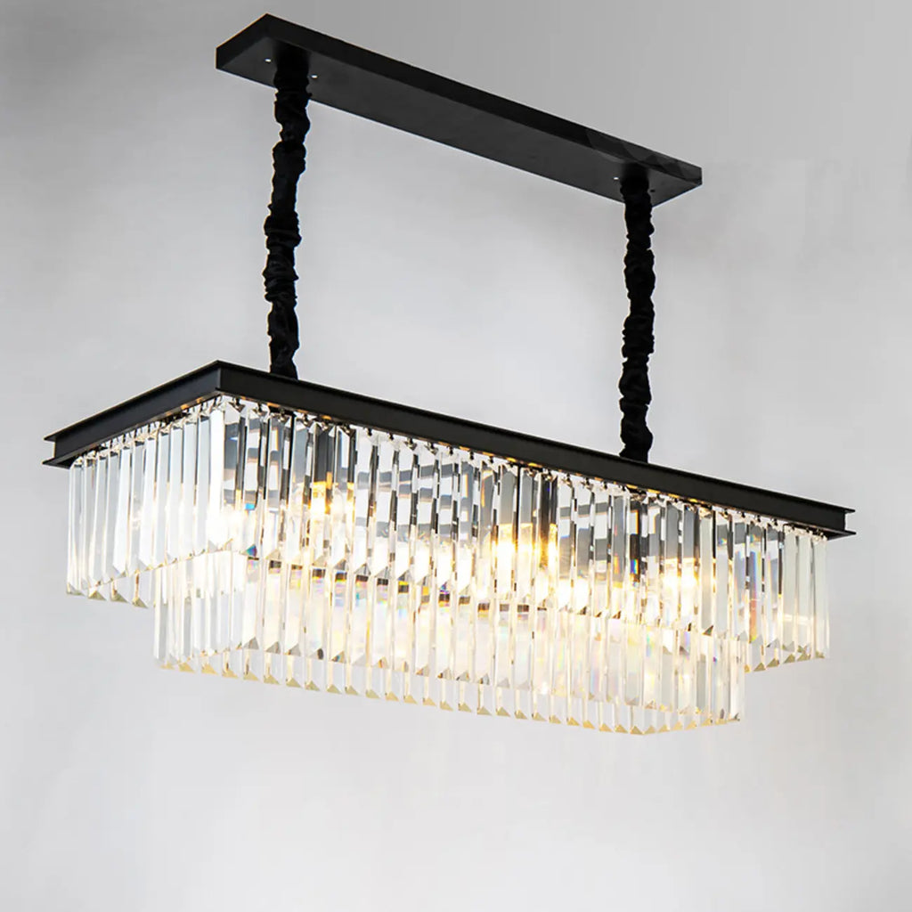 Modern Rectangle Adjustable Crystal Island Pendant Light for Kitchen
