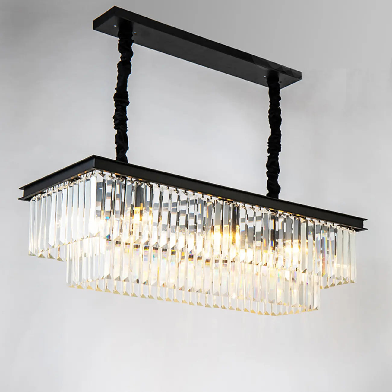 Modern Rectangle Adjustable Crystal Island Pendant Light for Kitchen