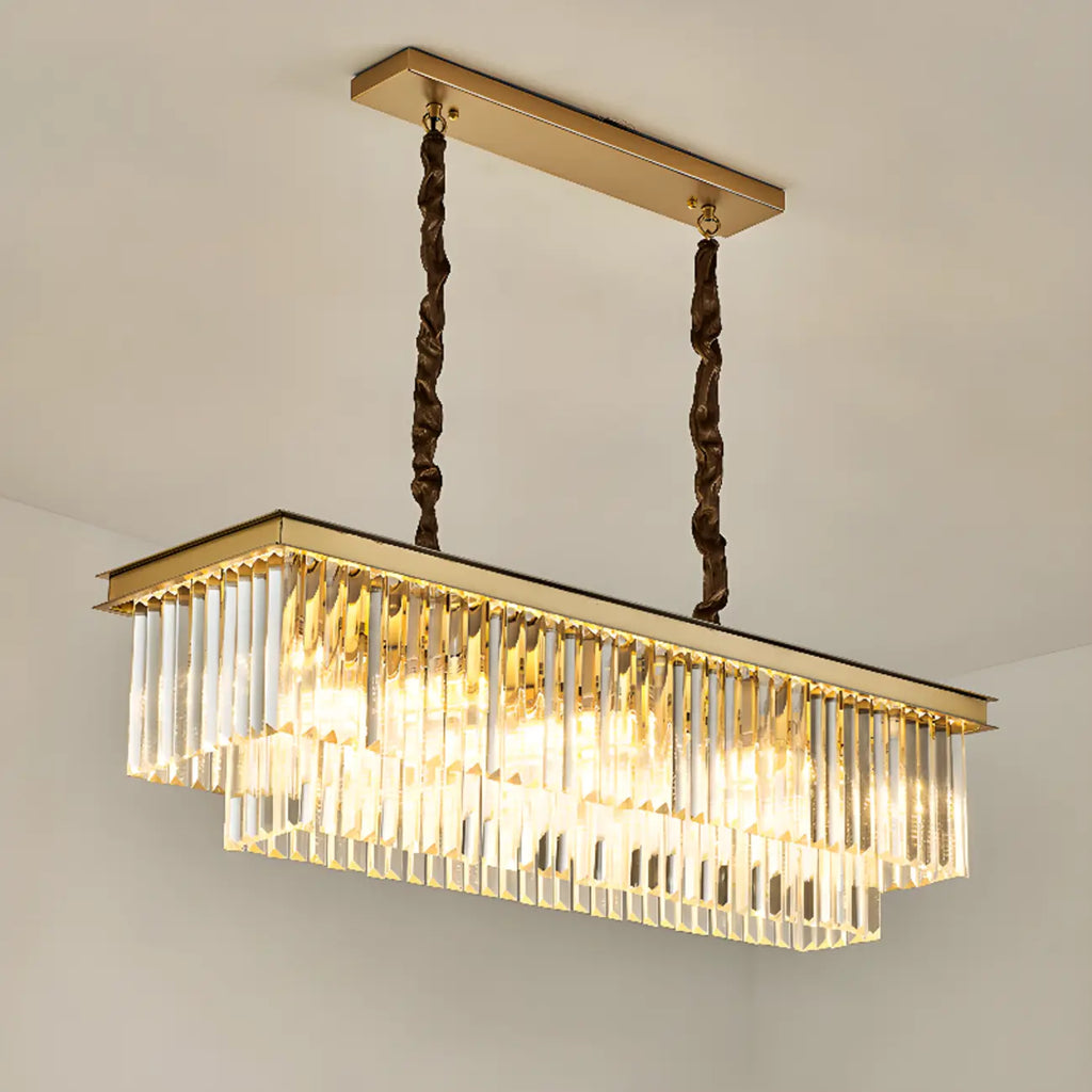 Modern Rectangle Adjustable Crystal Island Pendant Light for Kitchen