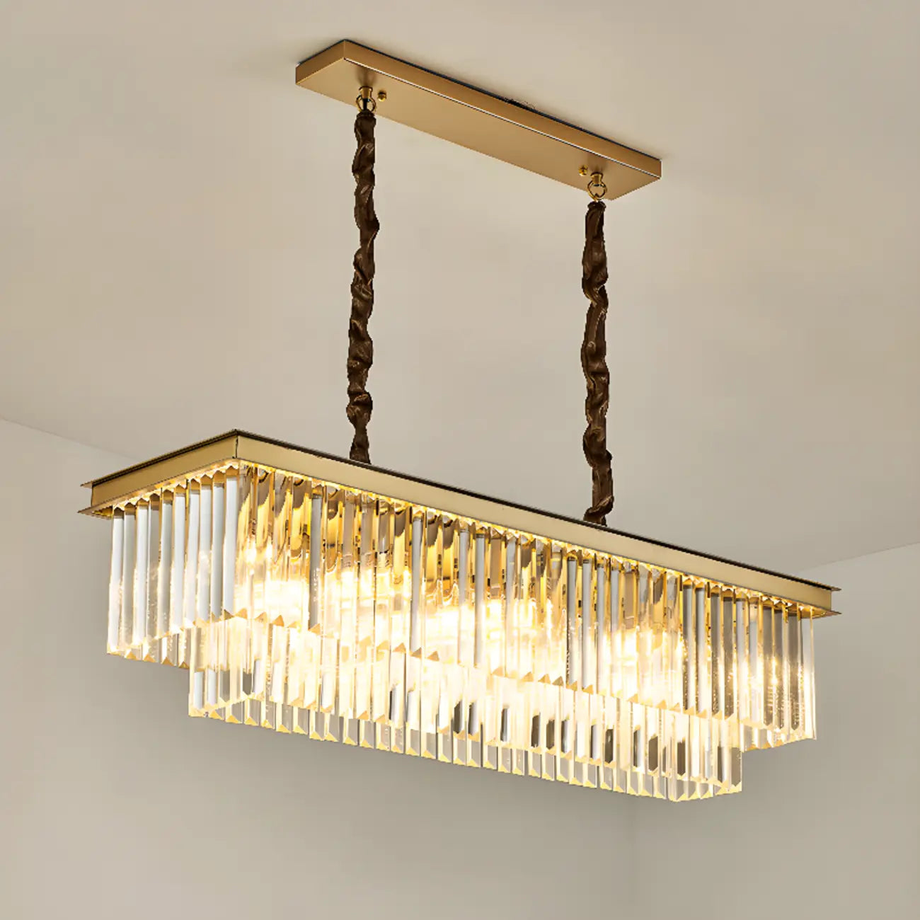 Modern Rectangle Adjustable Crystal Island Pendant Light for Kitchen