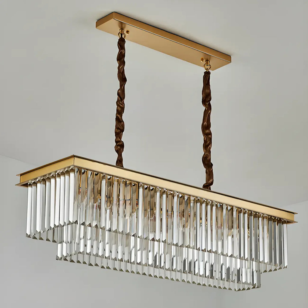 Modern Rectangle Adjustable Crystal Island Pendant Light for Kitchen
