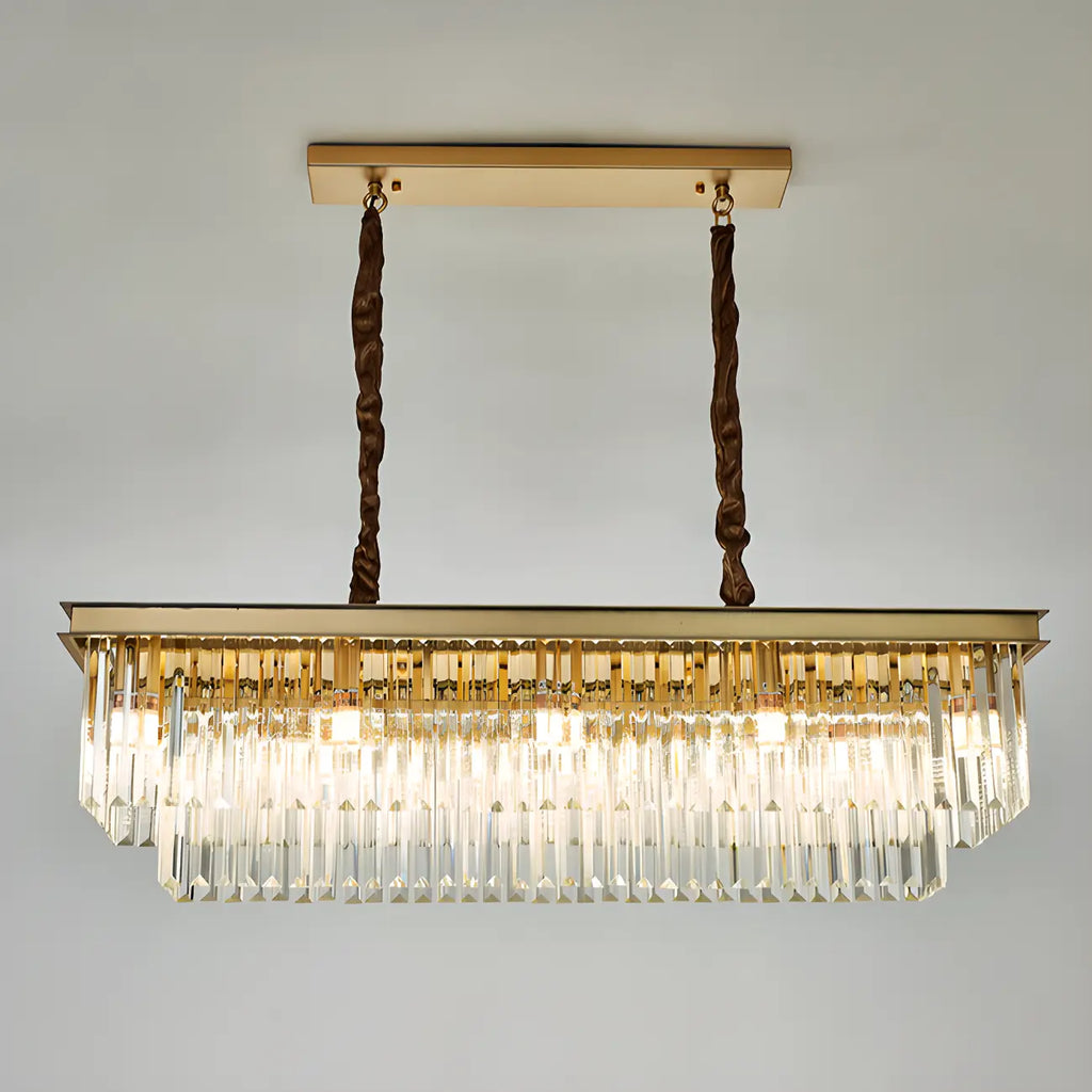 Modern Rectangle Adjustable Crystal Island Pendant Light for Kitchen