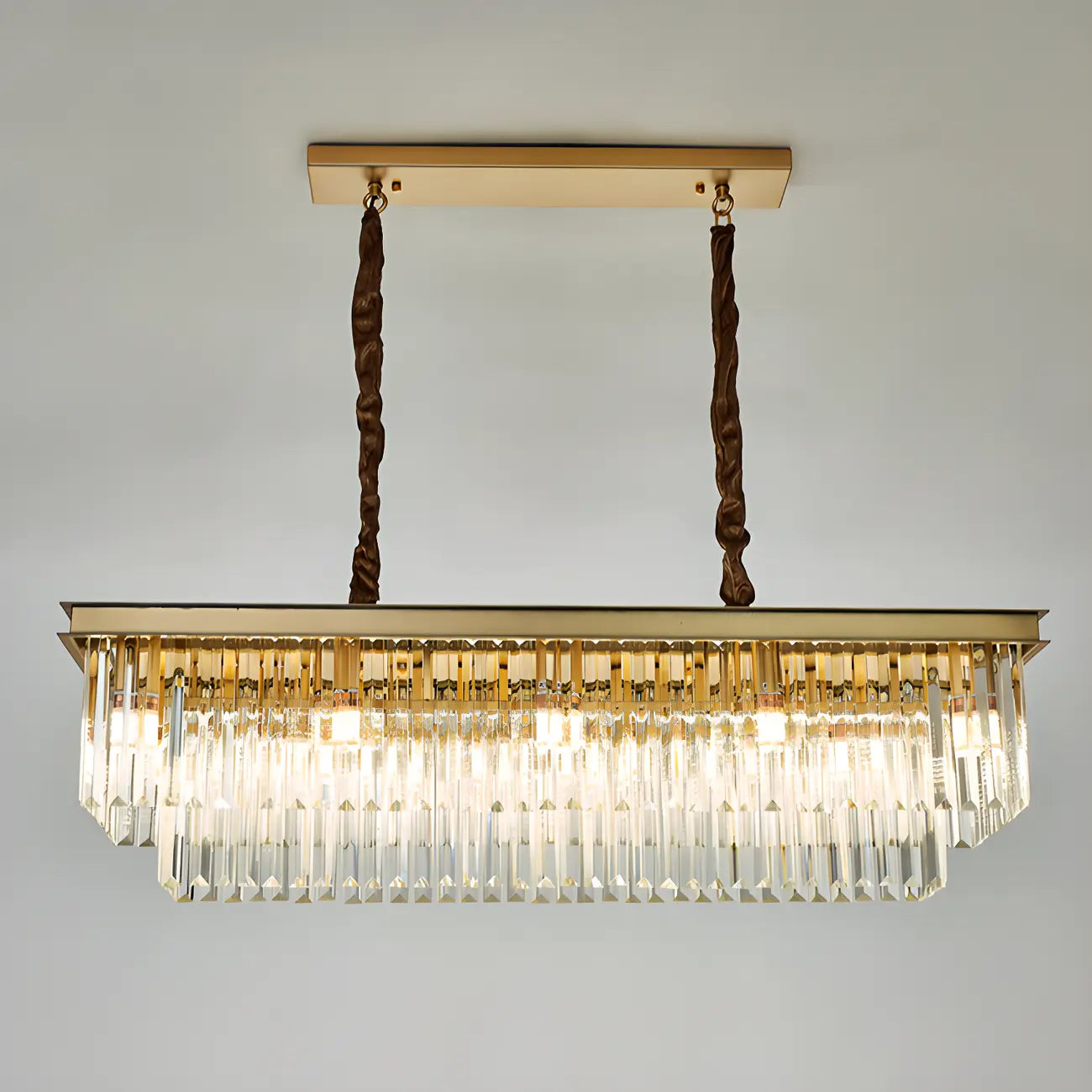 Modern Rectangle Adjustable Crystal Island Pendant Light for Kitchen