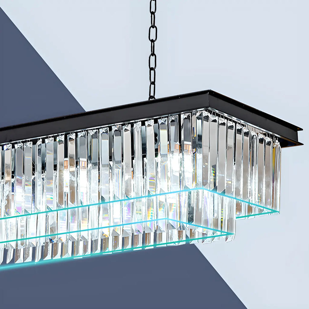 Modern Rectangle Adjustable Crystal Island Pendant Light for Kitchen
