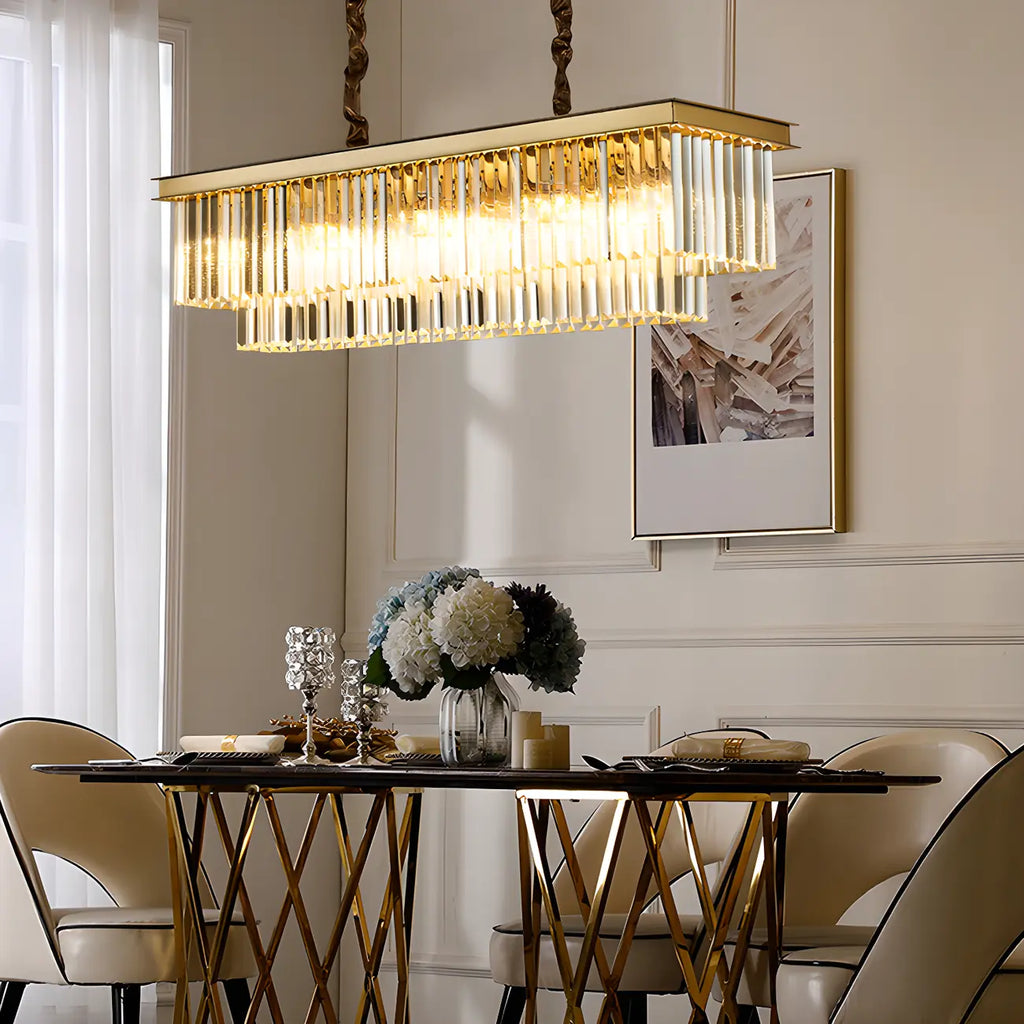 Modern Rectangle Adjustable Crystal Island Pendant Light for Kitchen