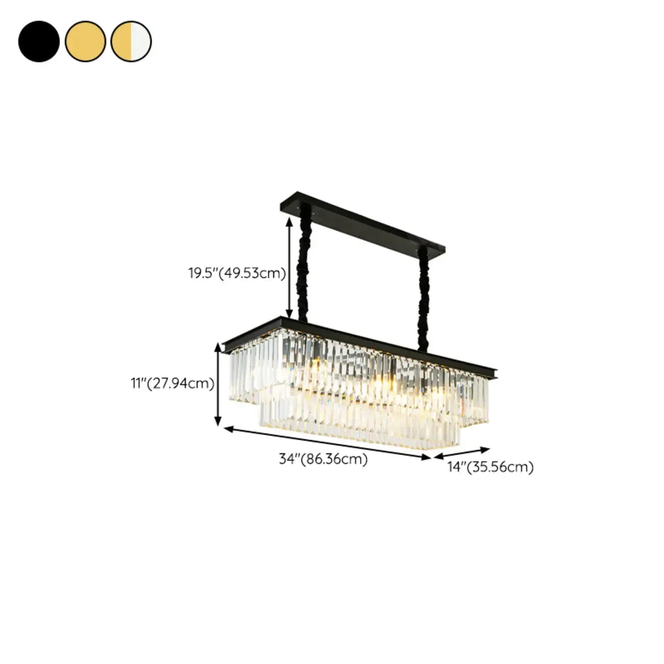 Modern Rectangle Adjustable Crystal Island Pendant Light for Kitchen