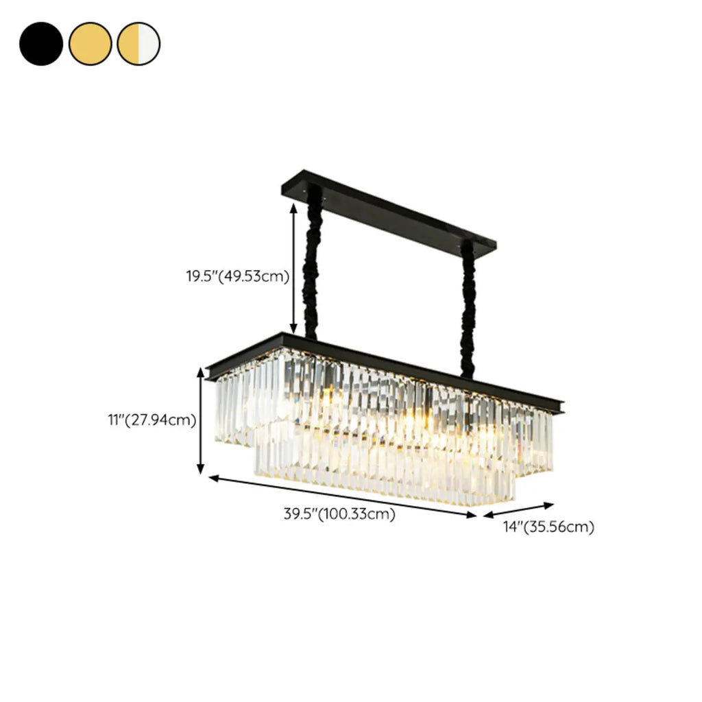 Modern Rectangle Adjustable Crystal Island Pendant Light for Kitchen