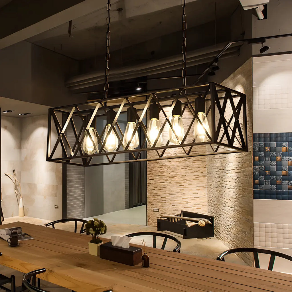 Industrial Rectangle Metal Adjustable Island Pendant Light for Kitchen