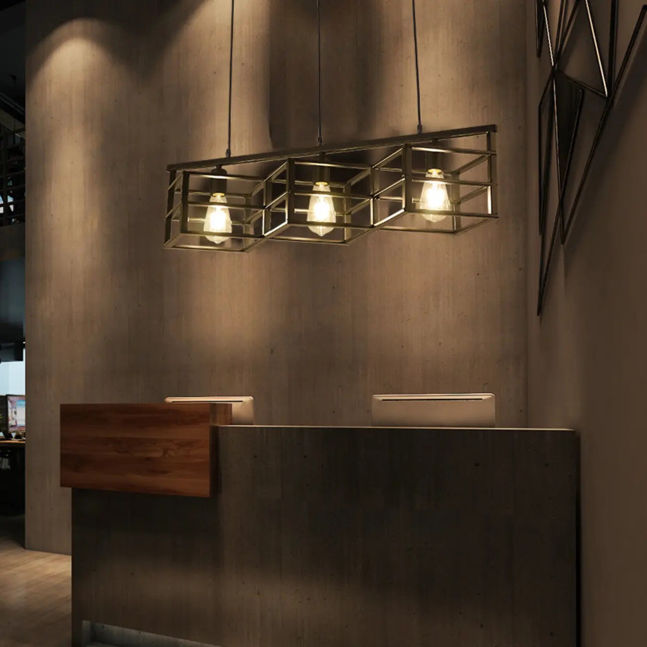 Industrial Rectangle Metal Adjustable Island Pendant Light for Kitchen