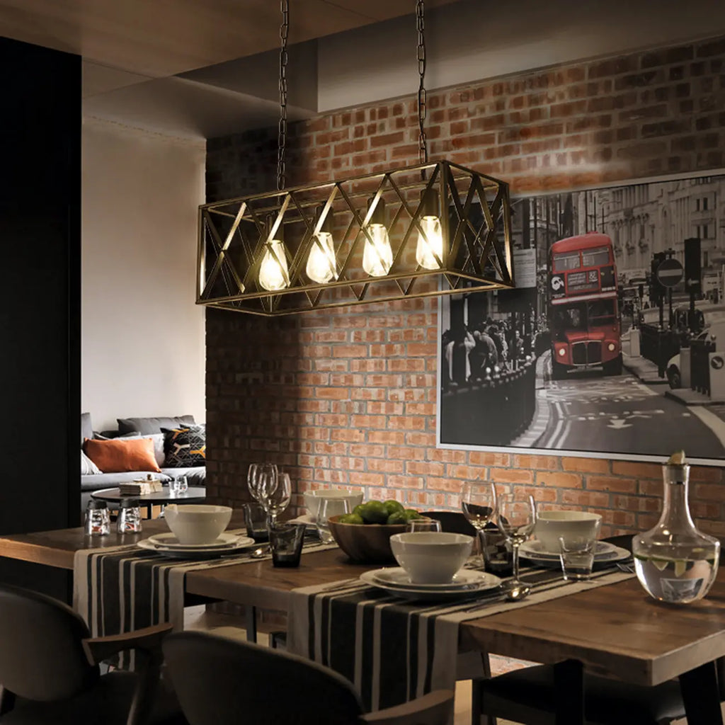 Industrial Rectangle Metal Adjustable Island Pendant Light for Kitchen