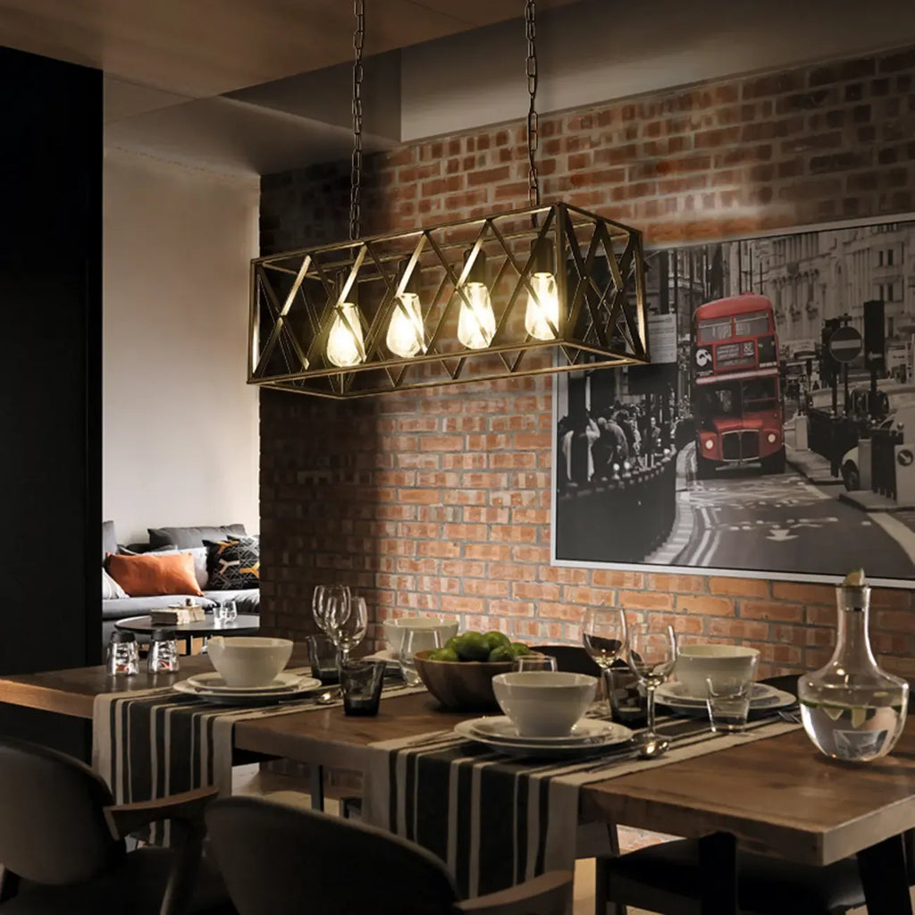 Industrial Rectangle Metal Adjustable Island Pendant Light for Kitchen