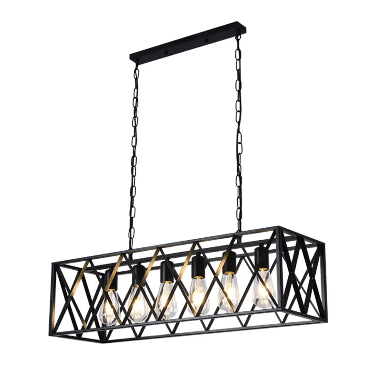 Industrial Rectangle Metal Adjustable Island Pendant Light for Kitchen