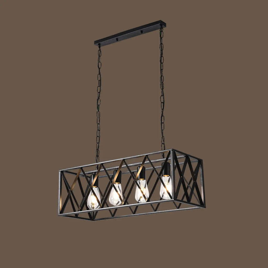 Industrial Rectangle Metal Adjustable Island Pendant Light for Kitchen