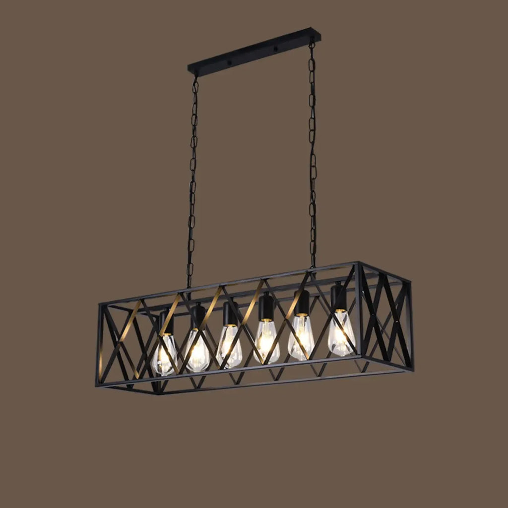 Industrial Rectangle Metal Adjustable Island Pendant Light for Kitchen
