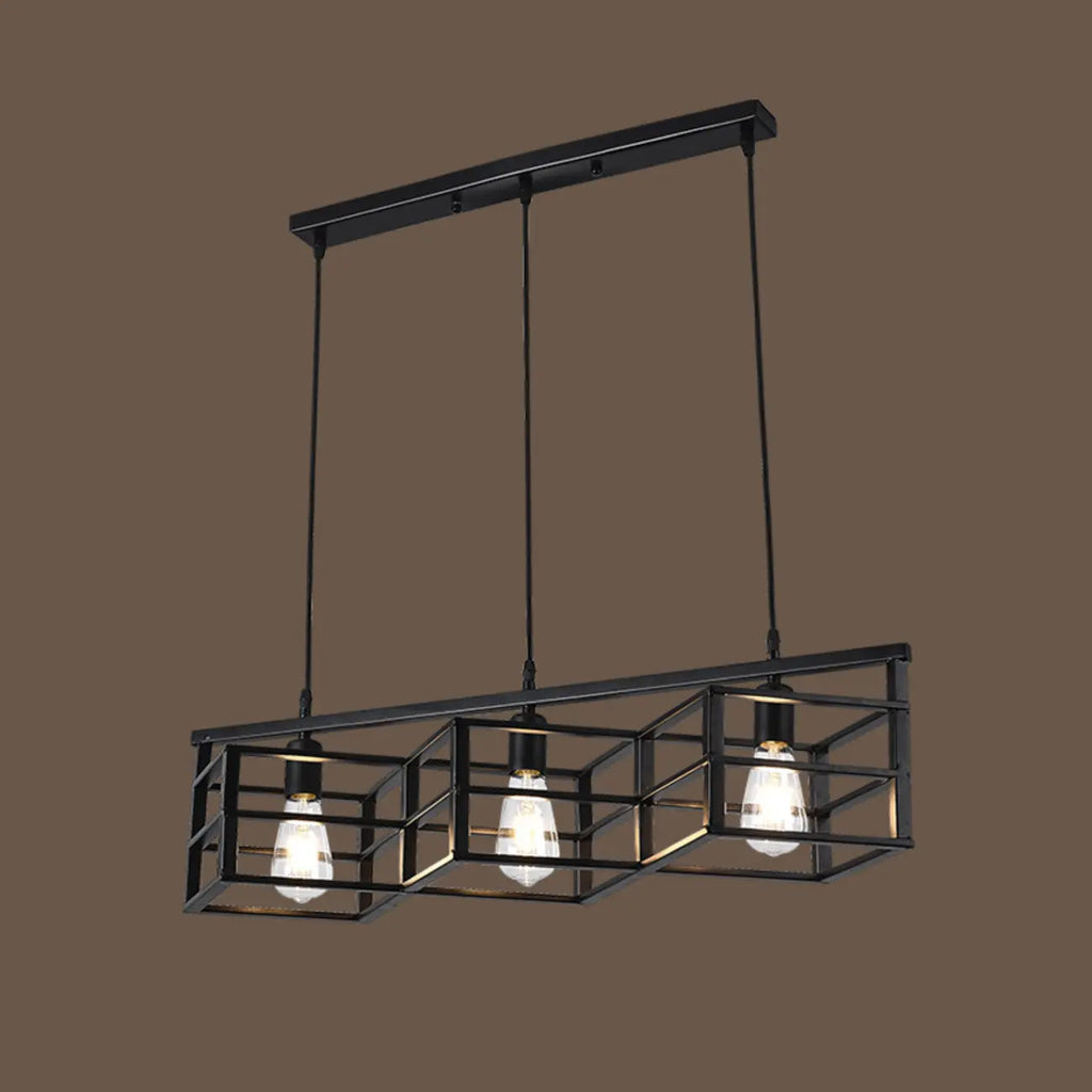 Industrial Rectangle Metal Adjustable Island Pendant Light for Kitchen