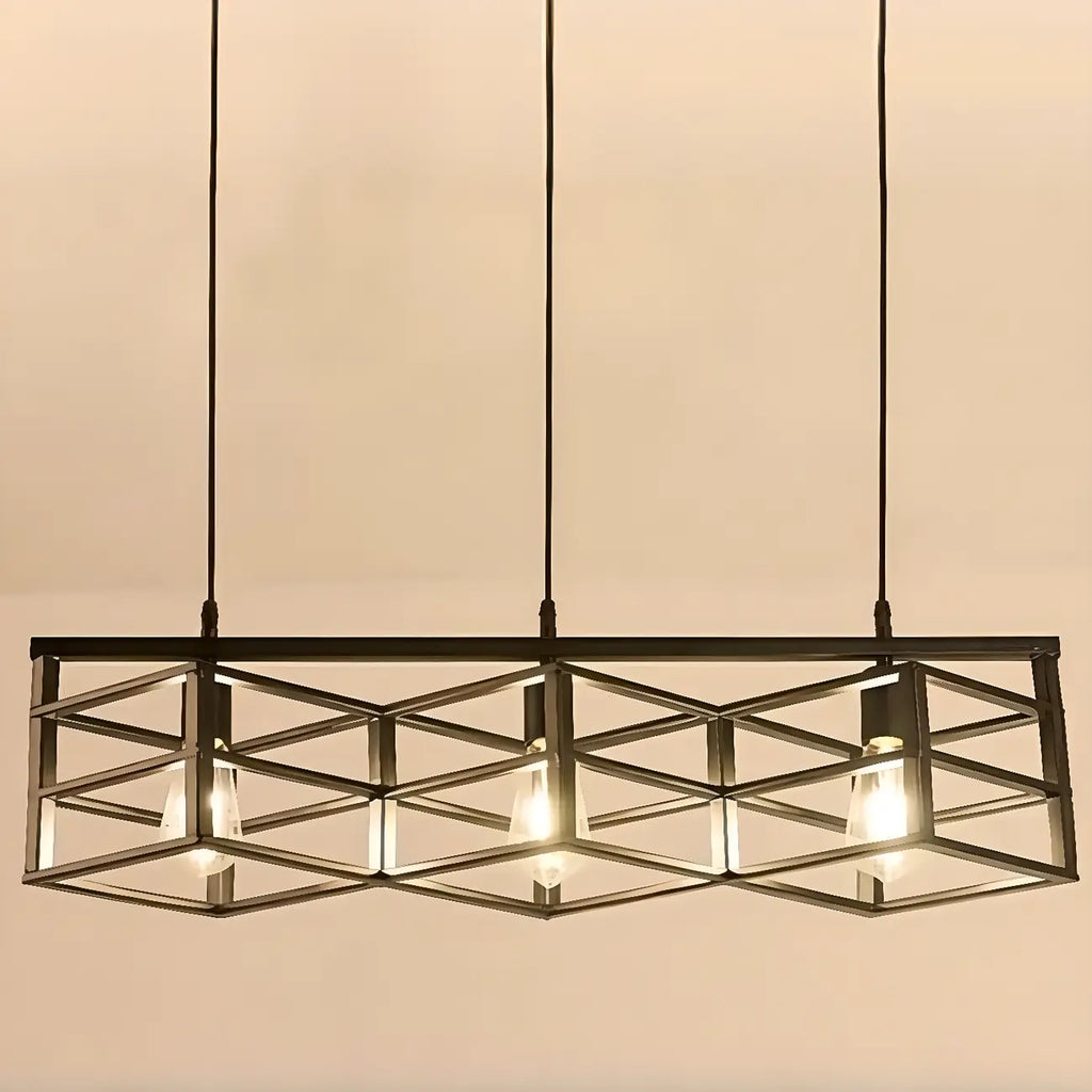 Industrial Rectangle Metal Adjustable Island Pendant Light for Kitchen