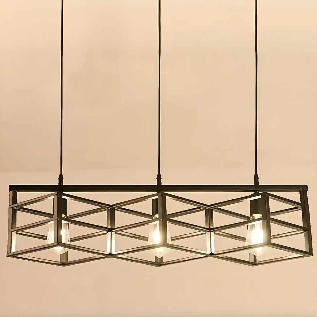 Industrial Rectangle Metal Adjustable Island Pendant Light for Kitchen