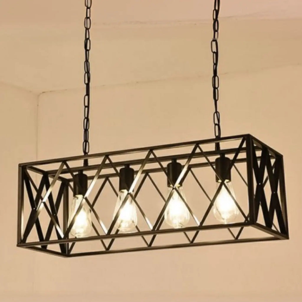 Industrial Rectangle Metal Adjustable Island Pendant Light for Kitchen