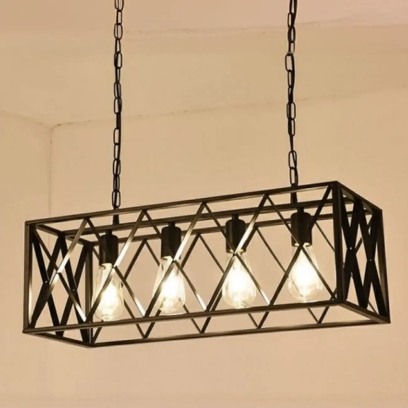Industrial Rectangle Metal Adjustable Island Pendant Light for Kitchen