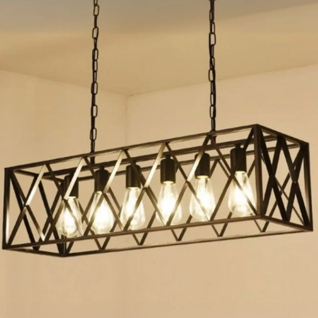Industrial Rectangle Metal Adjustable Island Pendant Light for Kitchen
