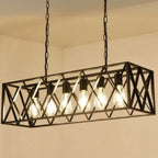 Industrial Rectangle Metal Adjustable Island Pendant Light for Kitchen