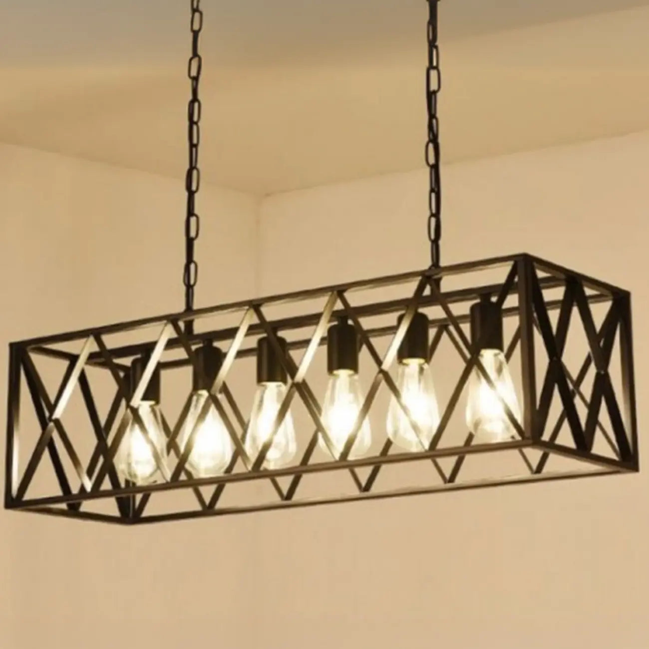 Industrial Rectangle Metal Adjustable Island Pendant Light for Kitchen
