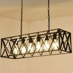 Industrial Rectangle Metal Adjustable Island Pendant Light for Kitchen