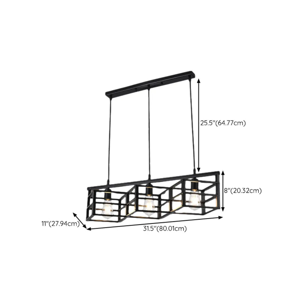 Industrial Rectangle Metal Adjustable Island Pendant Light for Kitchen