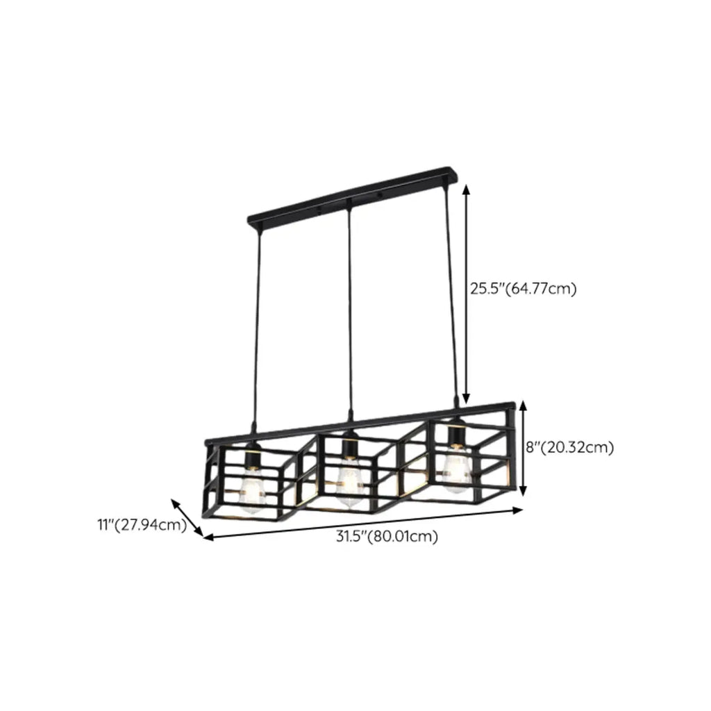 Industrial Rectangle Metal Adjustable Island Pendant Light for Kitchen
