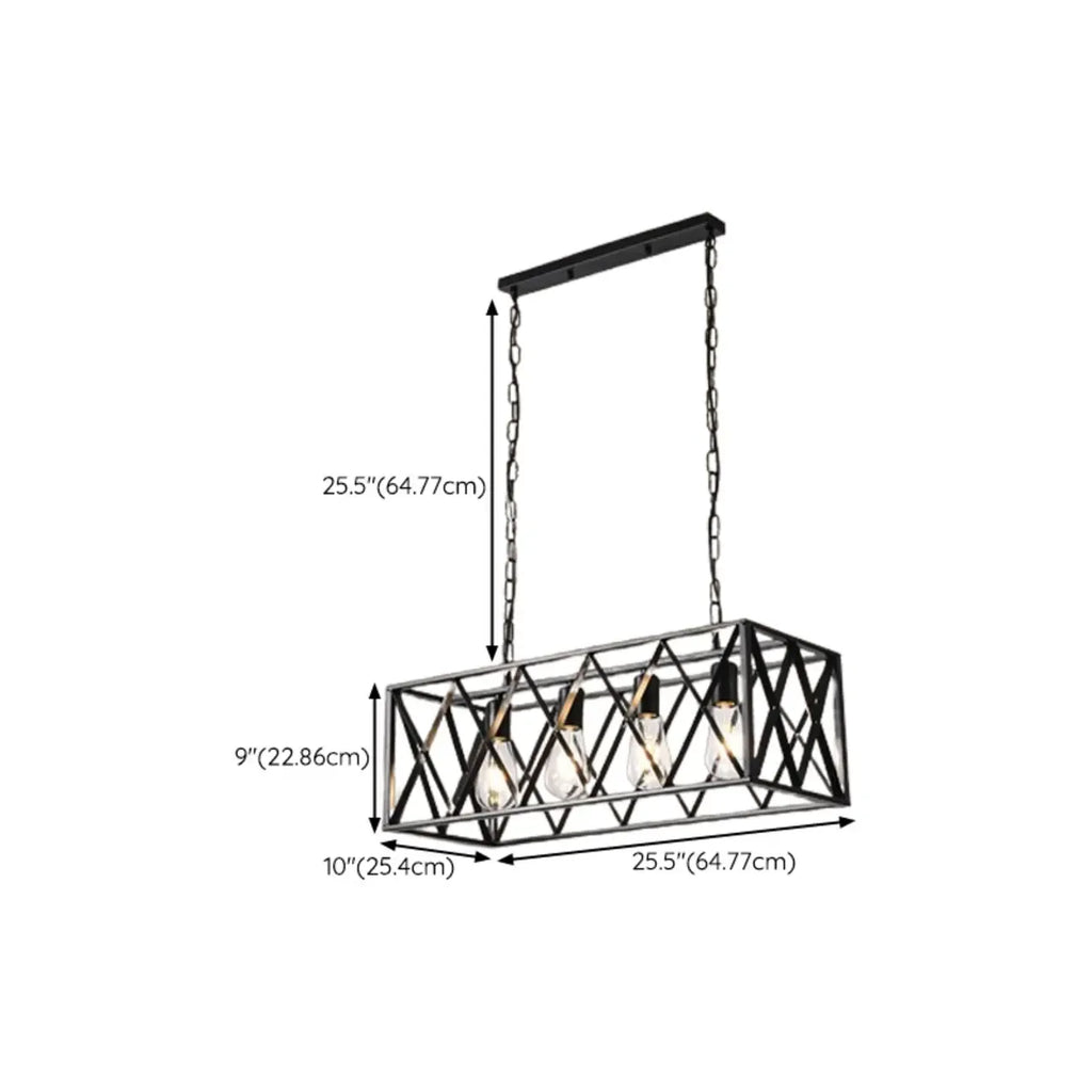 Industrial Rectangle Metal Adjustable Island Pendant Light for Kitchen