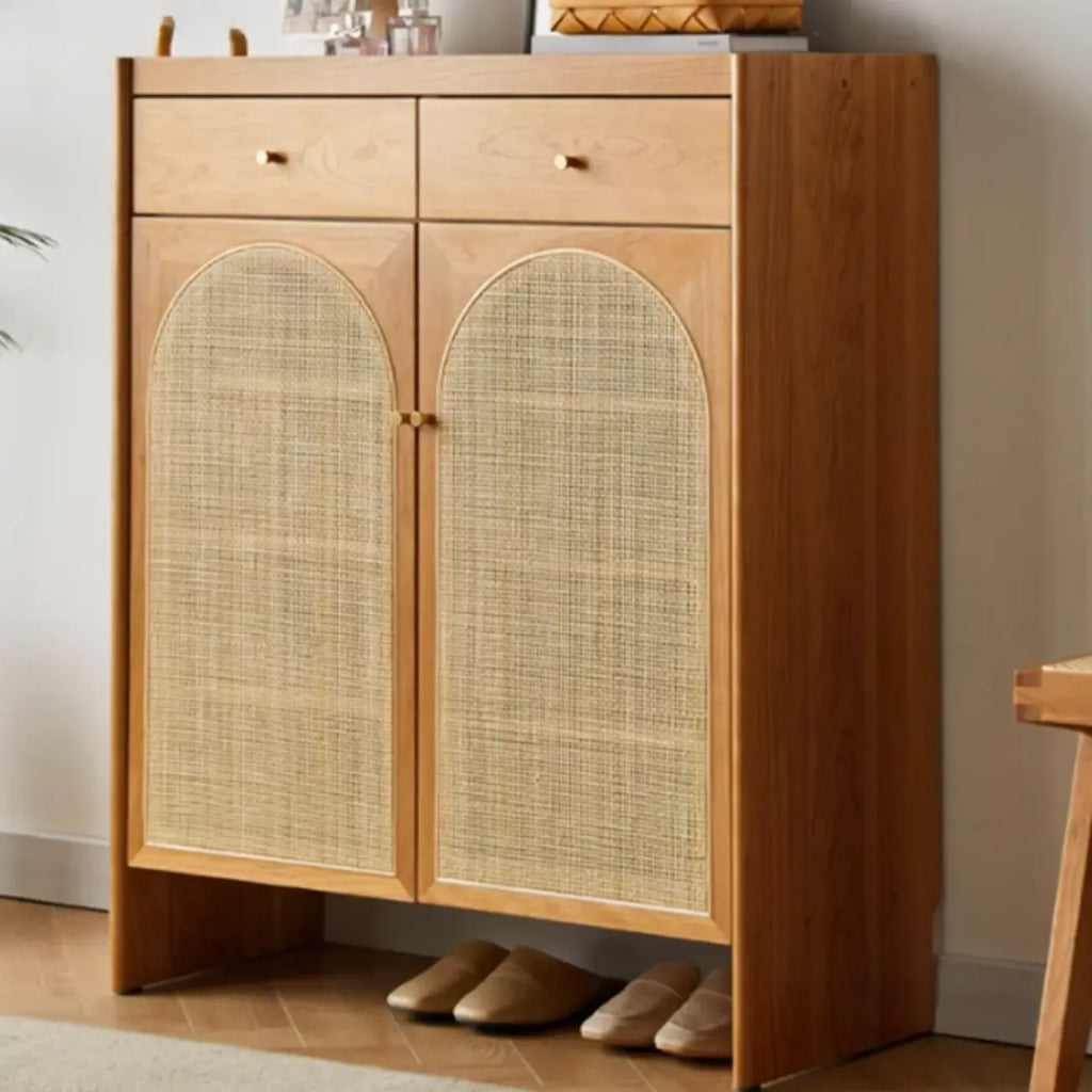 Bohemian Wood Arched Rattan Shoe Cabinet for Hallway