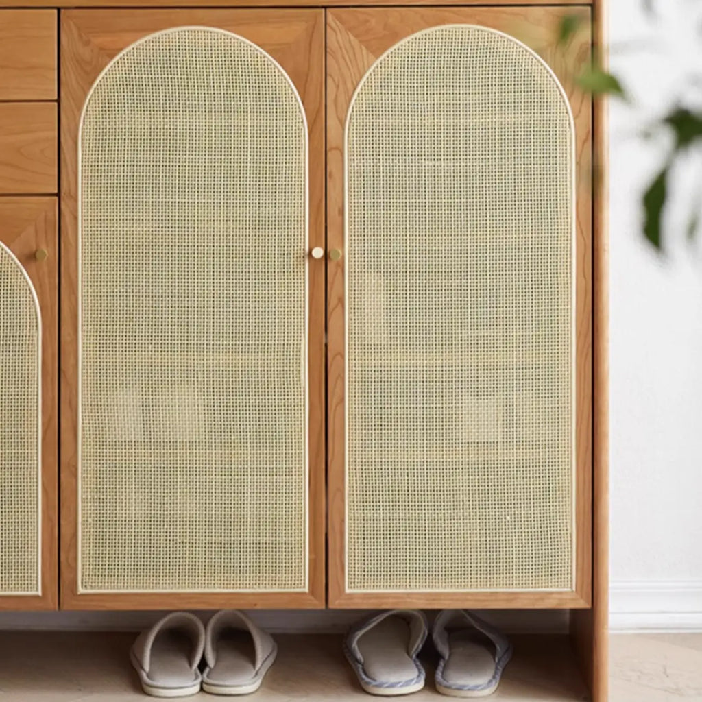 Bohemian Wood Arched Rattan Shoe Cabinet for Hallway