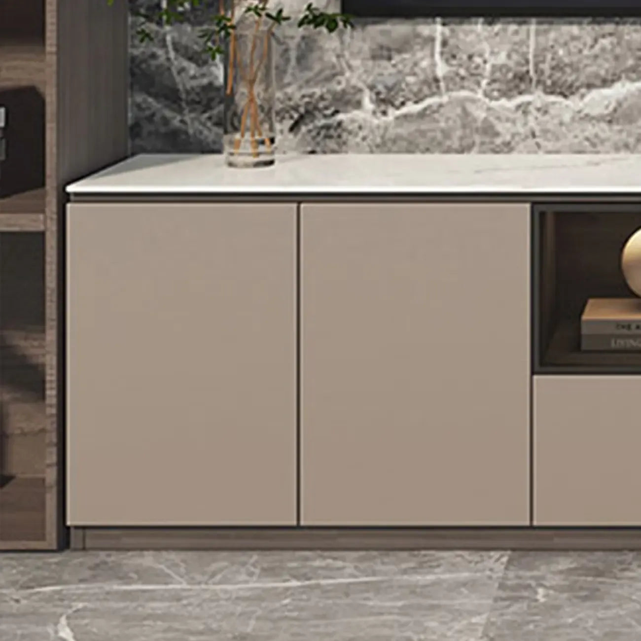 94 Dark Gray Stone Long Cabinet TV Stand with LED Lights