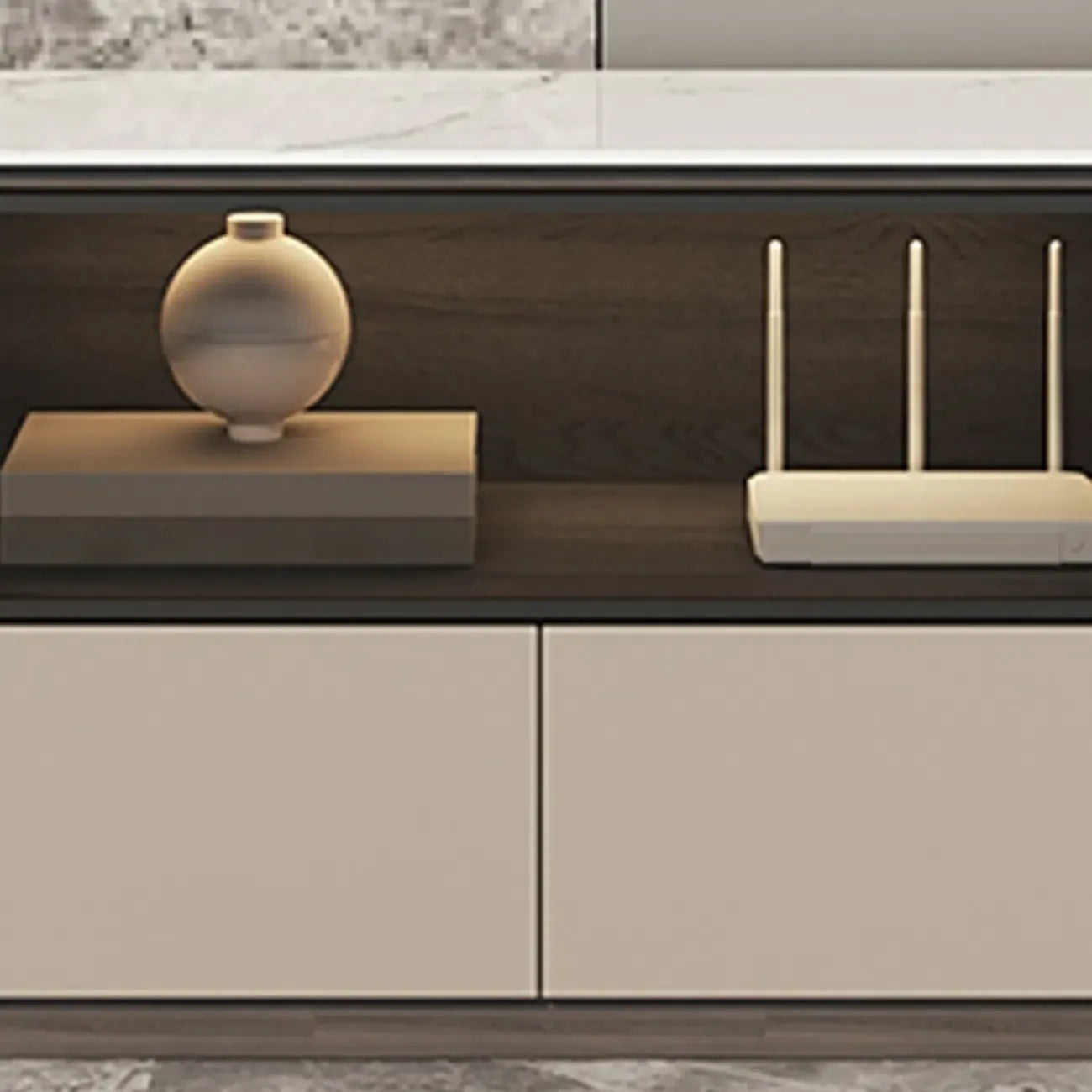 94 Dark Gray Stone Long Cabinet TV Stand with LED Lights
