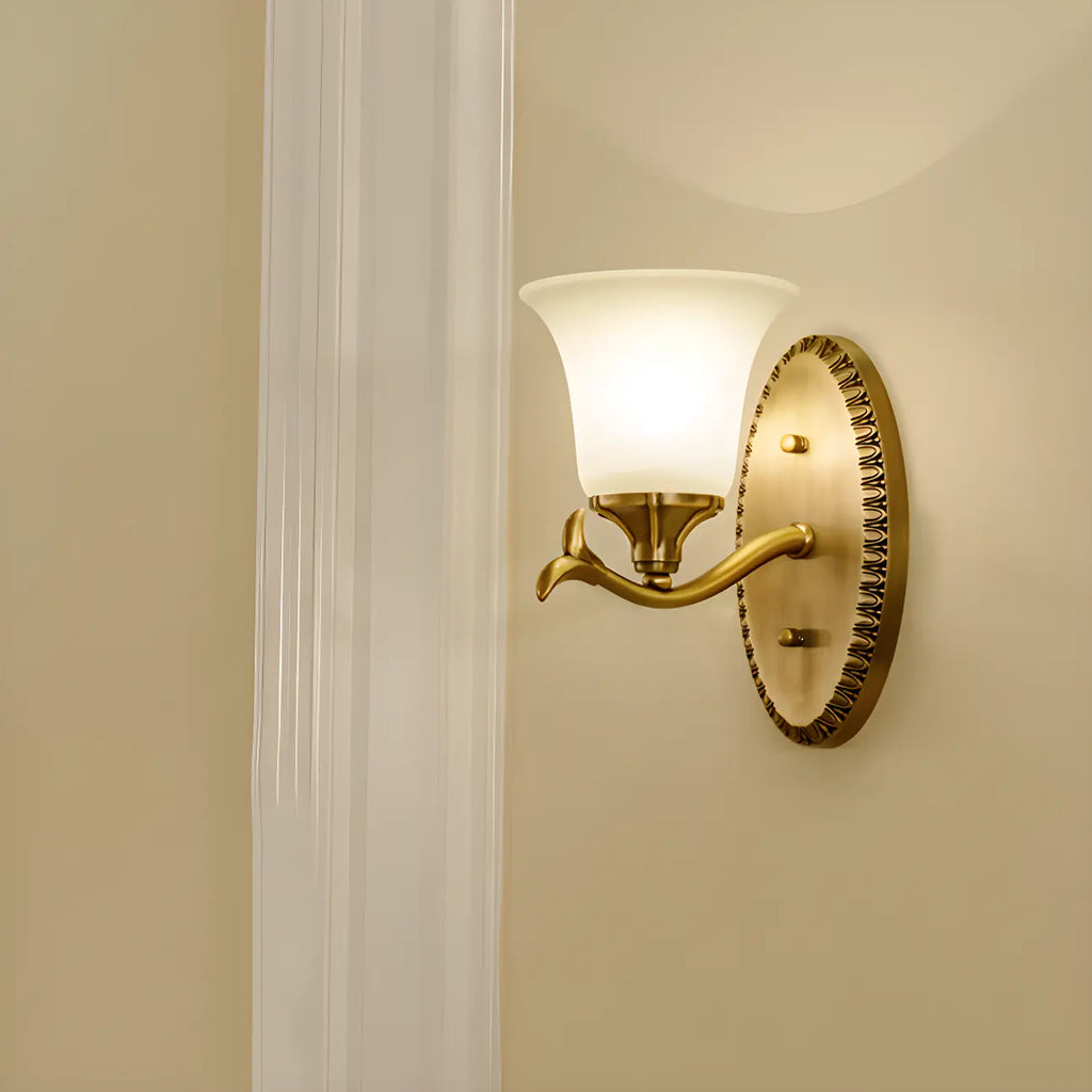 10 to 14 Inch  Brass Wall Sconce with Glass Shade for Bedroom