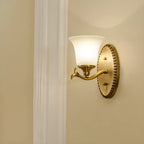 10 to 14 Inch  Brass Wall Sconce with Glass Shade for Bedroom