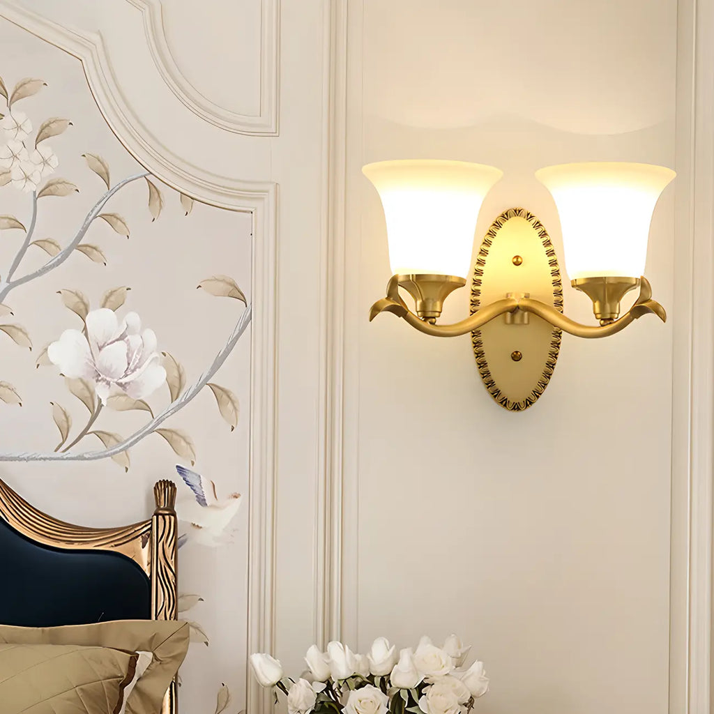 10 to 14 Inch  Brass Wall Sconce with Glass Shade for Bedroom