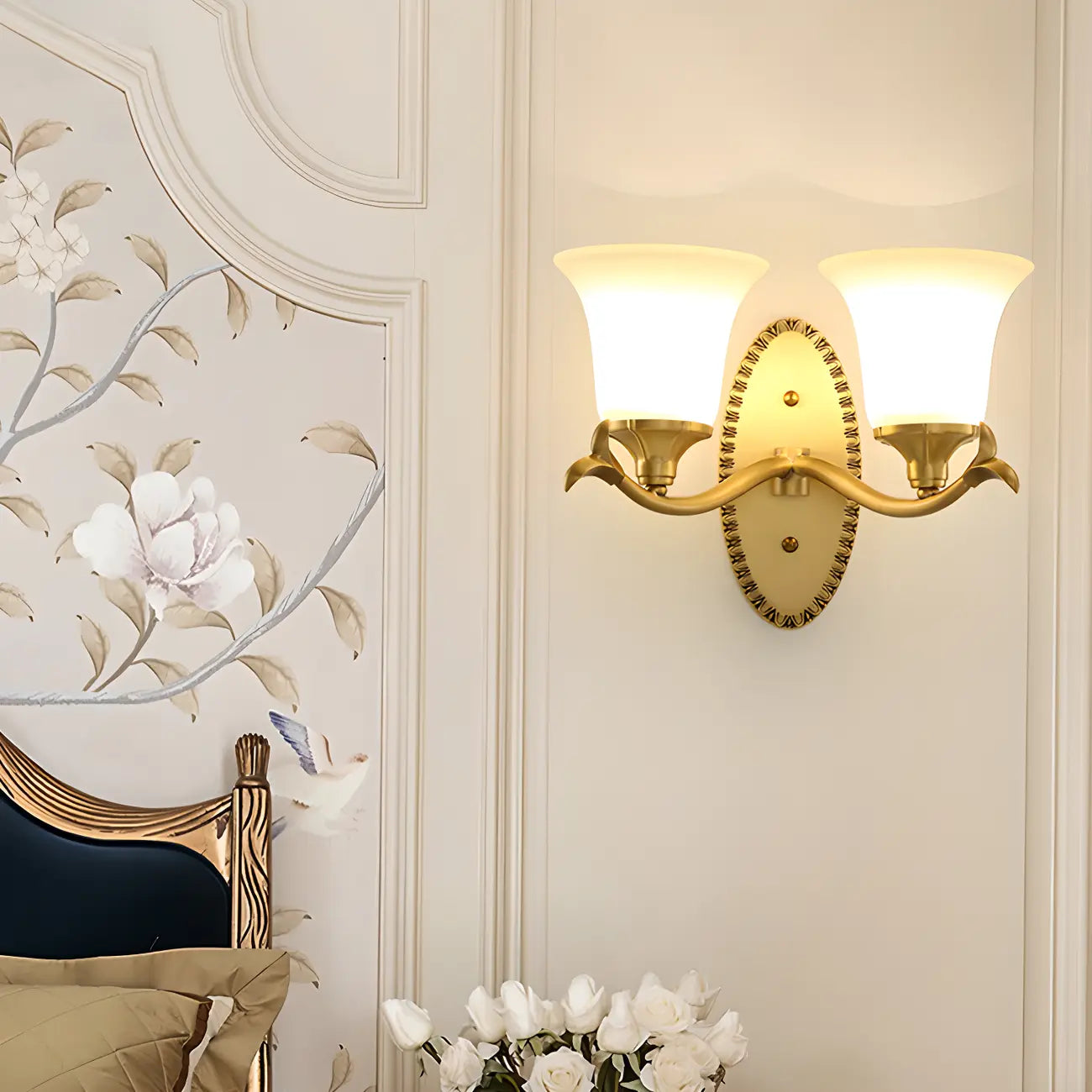 10 to 14 Inch  Brass Wall Sconce with Glass Shade for Bedroom