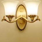 10 to 14 Inch  Brass Wall Sconce with Glass Shade for Bedroom