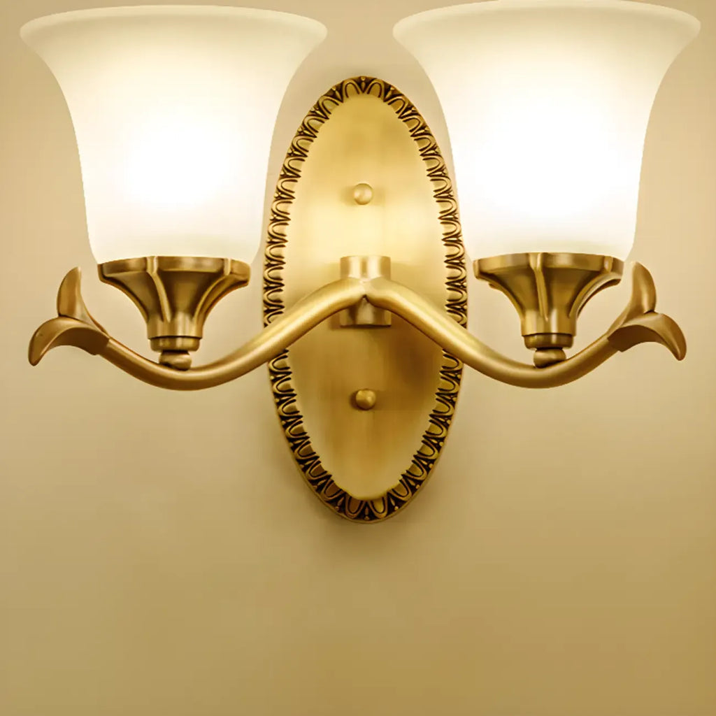 10 to 14 Inch  Brass Wall Sconce with Glass Shade for Bedroom