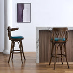 Antique Blue Leather Upholstered Rotatable Bar Stool