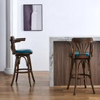 Antique Blue Leather Upholstered Rotatable Bar Stool
