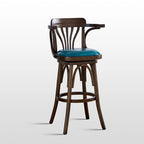 Antique Blue Leather Upholstered Rotatable Bar Stool