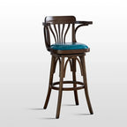 Antique Blue Leather Upholstered Rotatable Bar Stool