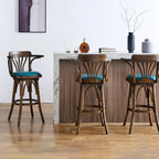 Antique Blue Leather Upholstered Rotatable Bar Stool